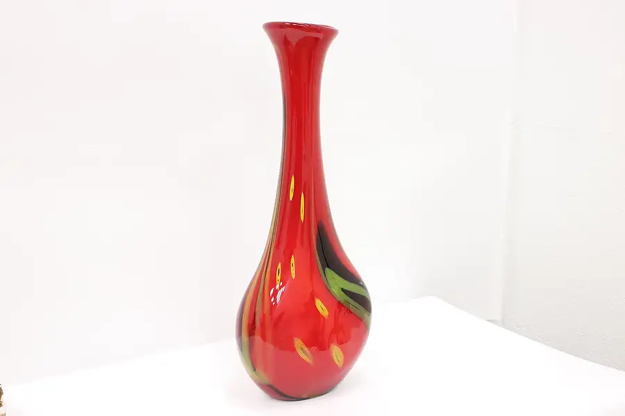 Main image of Red Tall Vintage Blown Art Glass Cased Vase, Abler 26.5"
