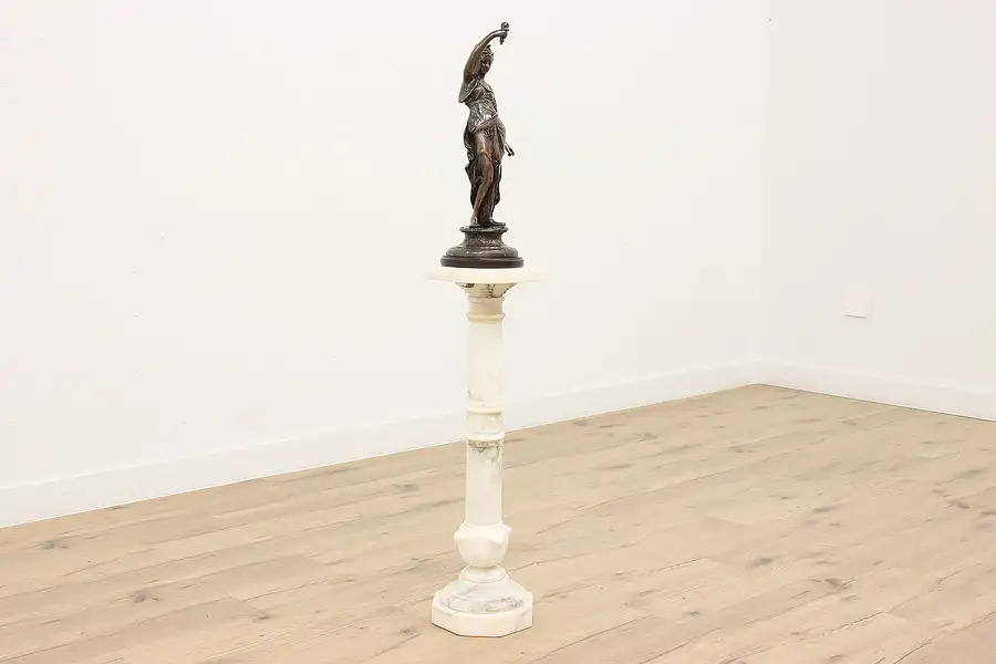 Main image of Classical Vintage Carved Alabaster Plant Pedestal Sculpture Stand