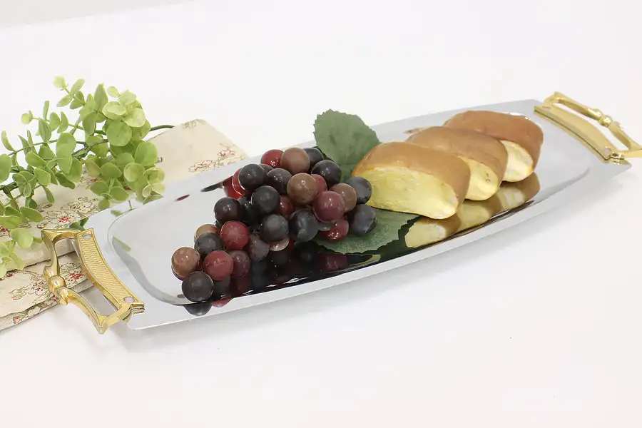 Main image of Midcentury Modern Vintage Chrome & Brass Finish Serving Tray, Kromex