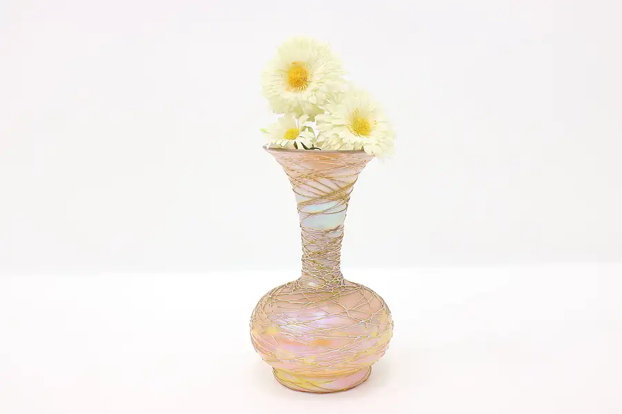 Main image of Art Nouveau Antique Blown Aurene Art Glass Vase with Gold Threads