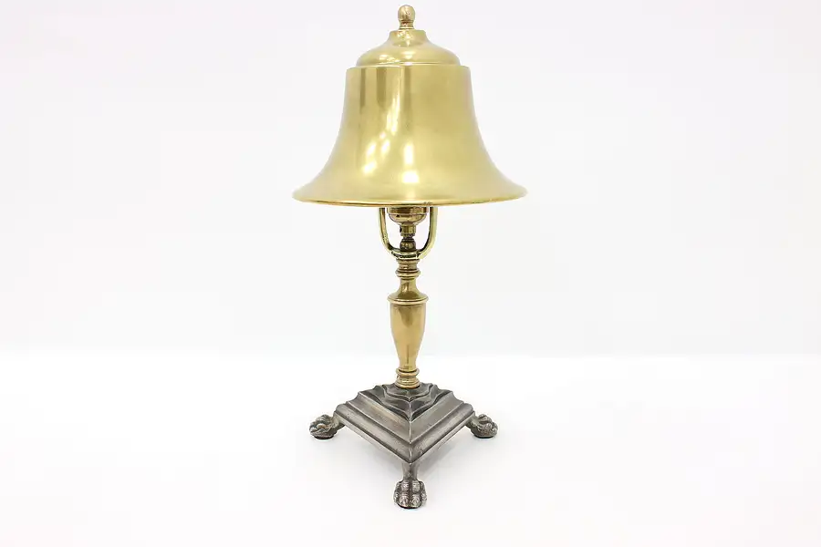 Main image of Brass Antique Desk Lamp Bell Shade, Paw Foot Base