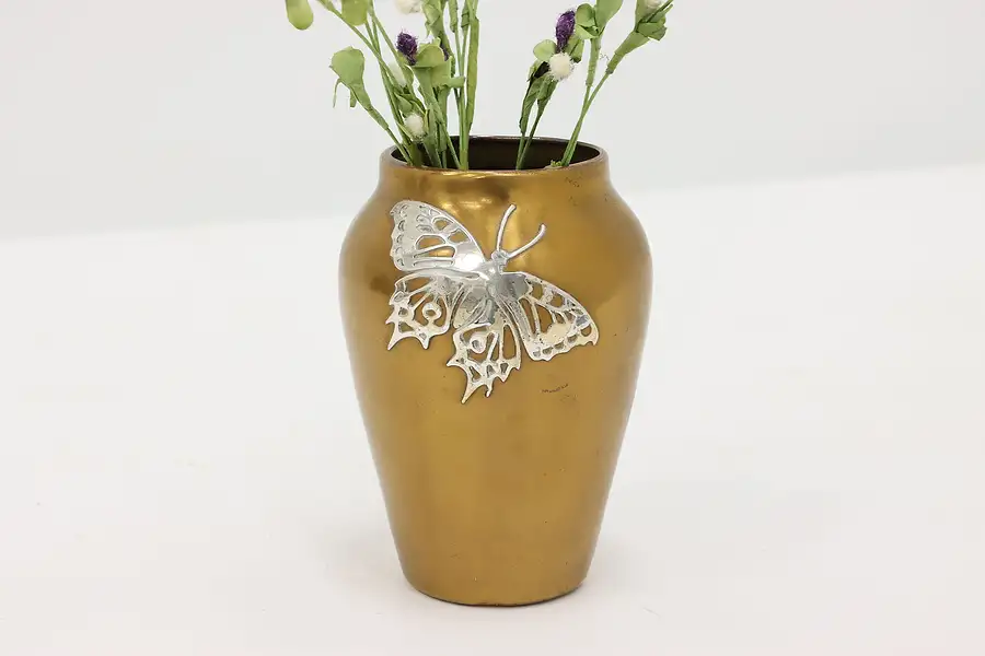 Main image of Arts & Crafts Antique Bronze & Silver Craftsman Butterfly Vase, Heintz