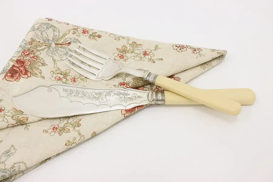 Main image of Victorian Antique English Silver Fish Carving Knife & Fork Serving Set
