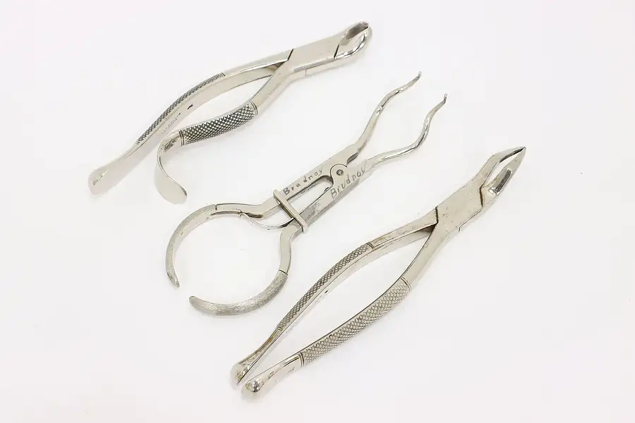 Main image of Set of 3 Dentist Vintage Stainless Steel Dental Tools Clev Dent