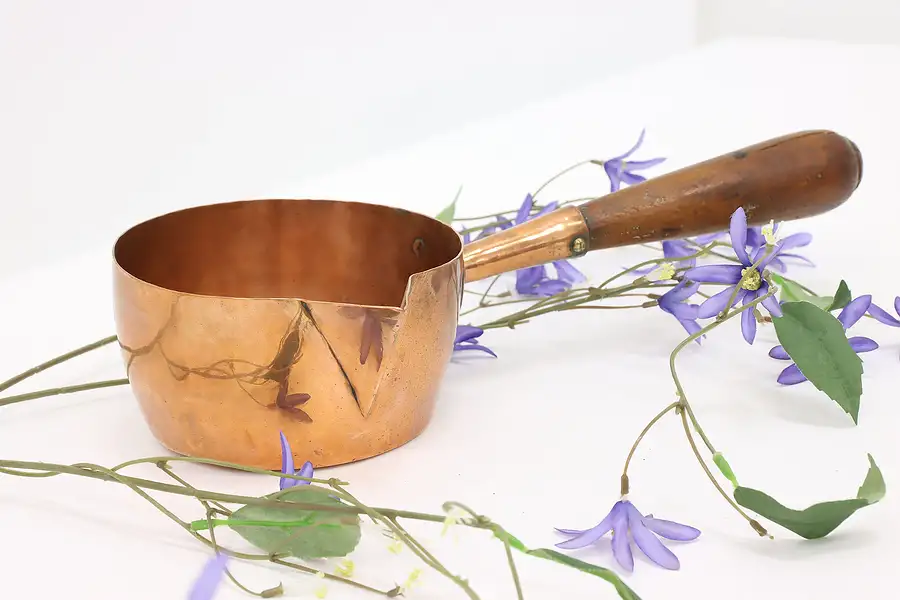 Main image of Farmhouse Antique Copper Kitchen Pantry Pouring Pot or Kettle Wood Handle