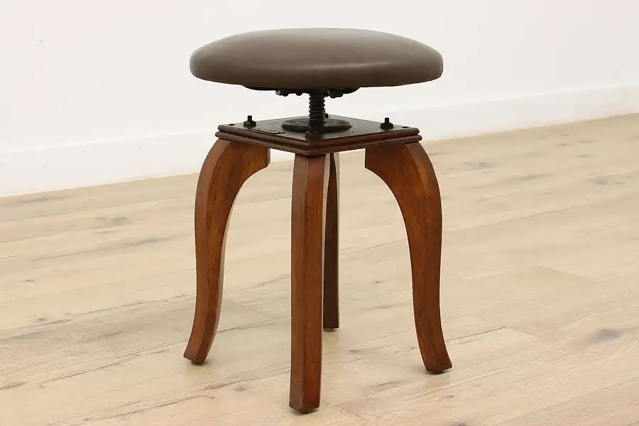 Main image of Walnut Antique Adjustable Swivel Piano or Organ Stool, Leather, Allison