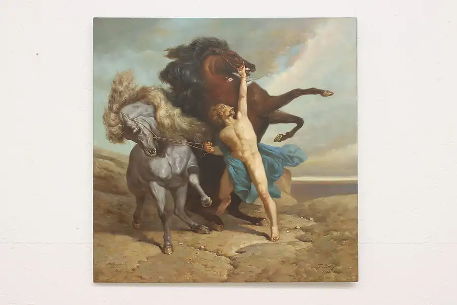 Main image of Automedon & The Horses of Achilles Vintage Oil Painting, Dong 30.5"