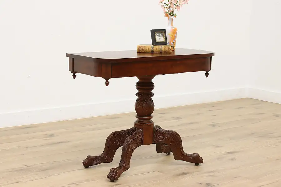 Main image of Empire Antique Mahogany Hall Console or Sofa Table, Paw Feet