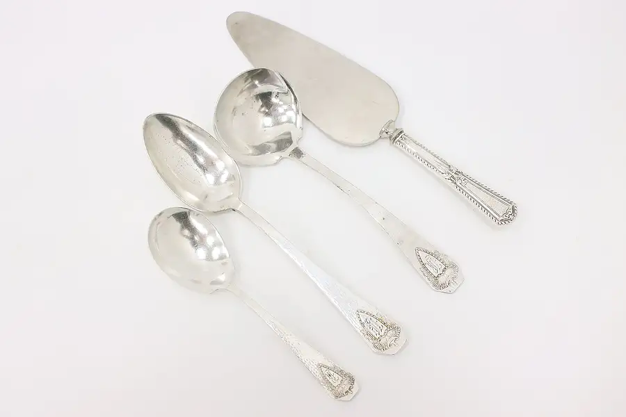 Main image of Antique 4 pc Hammered Silverplate Monogram Serving Set, Rodgers