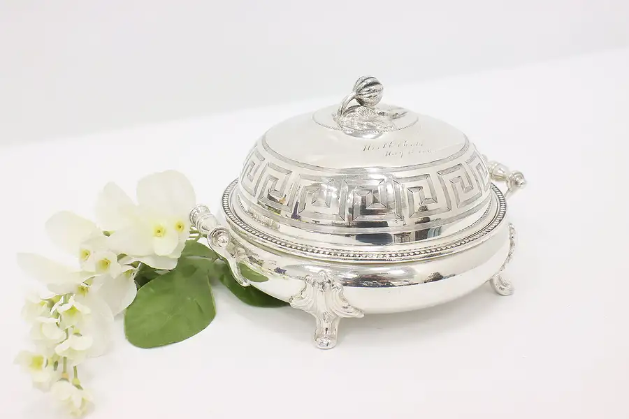 Main image of Victorian Antique Engraved Silverplate Covered Butter Serving Dish