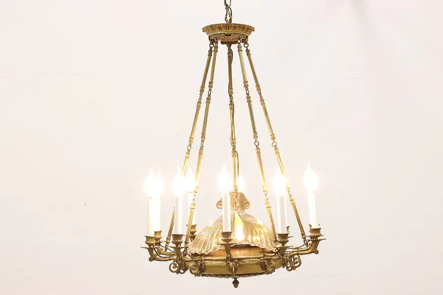 Main image of Victorian Antique 10 Candle Arm Brass Chandelier