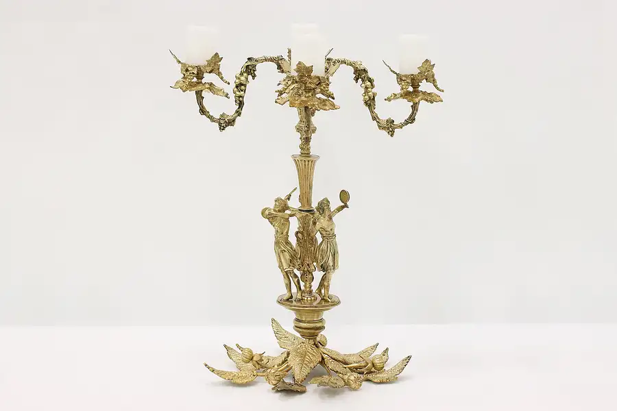 Main image of Renaissance Antique Cast Bronze Candelabra, Dancers, Cherubs, Grapevines