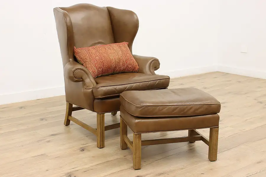 Main image of Georgian Design Vintage Leather Chair & Ottoman, Century