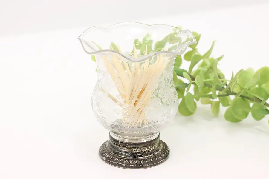 Main image of Victorian Antique Glass & Silver Tealight,Toothpick Holder