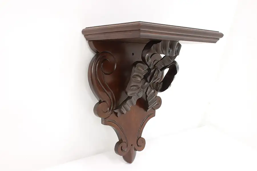 Main image of Victorian Antique Carved Walnut Wall Shelf with Ribbon