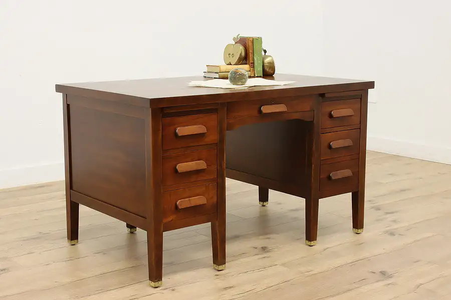 Main image of Executive Vintage Walnut Office, Library, or Teacher Desk