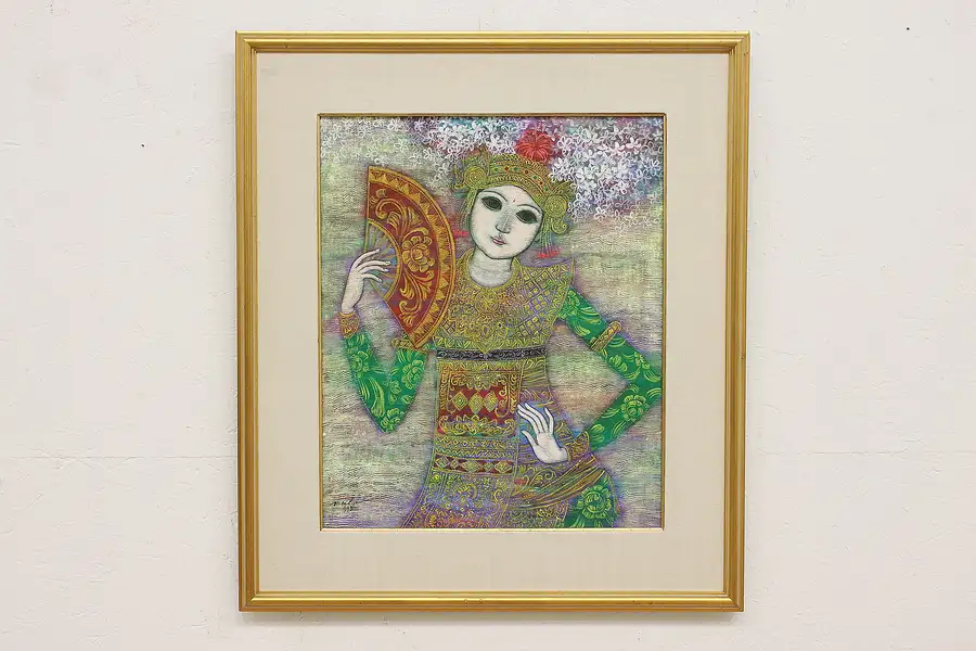 Main image of Bali Dancer Legong Vintage Original Oil Painting, Maki 32.5"