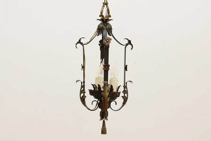 Main image of Tudor Design Antique Wrought Iron Hall Chandelier 3 Candles