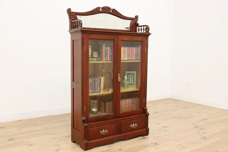 Main image of Victorian Antique Birch Office Bookcase, Gallery & Mirror