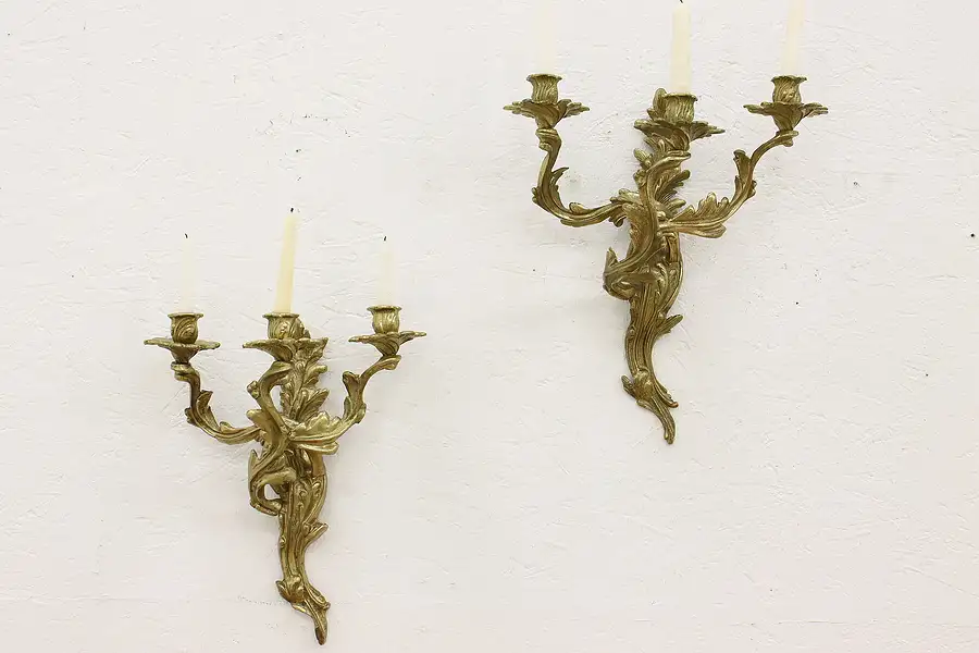 Main image of Pair of Baroque Vintage Brass Candle Sconces Glow Mar NY