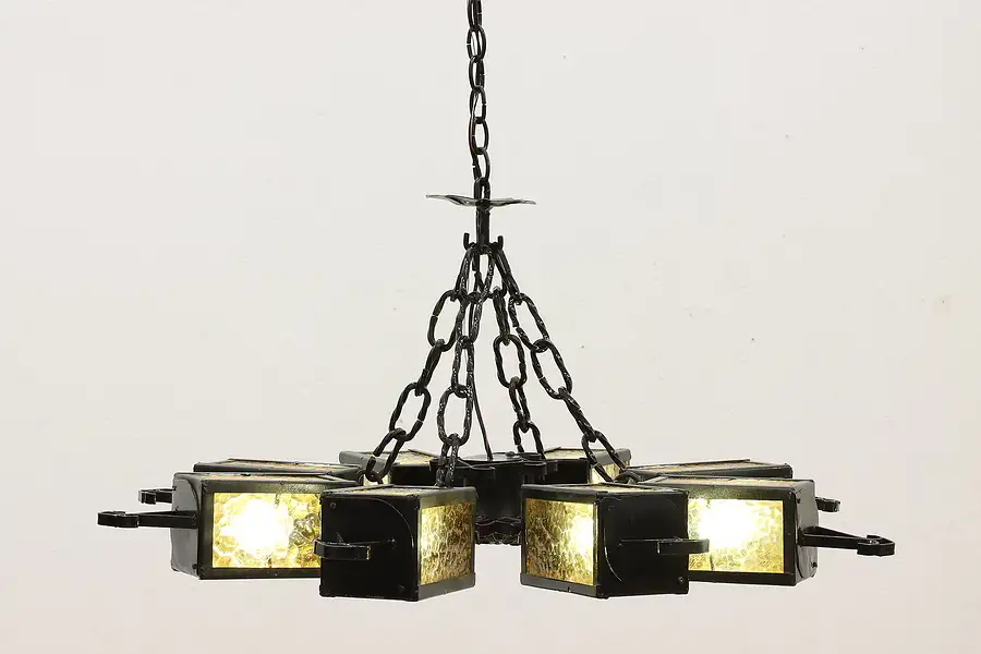 Main image of Gothic Design Vintage Textured Glass & Iron Chandelier