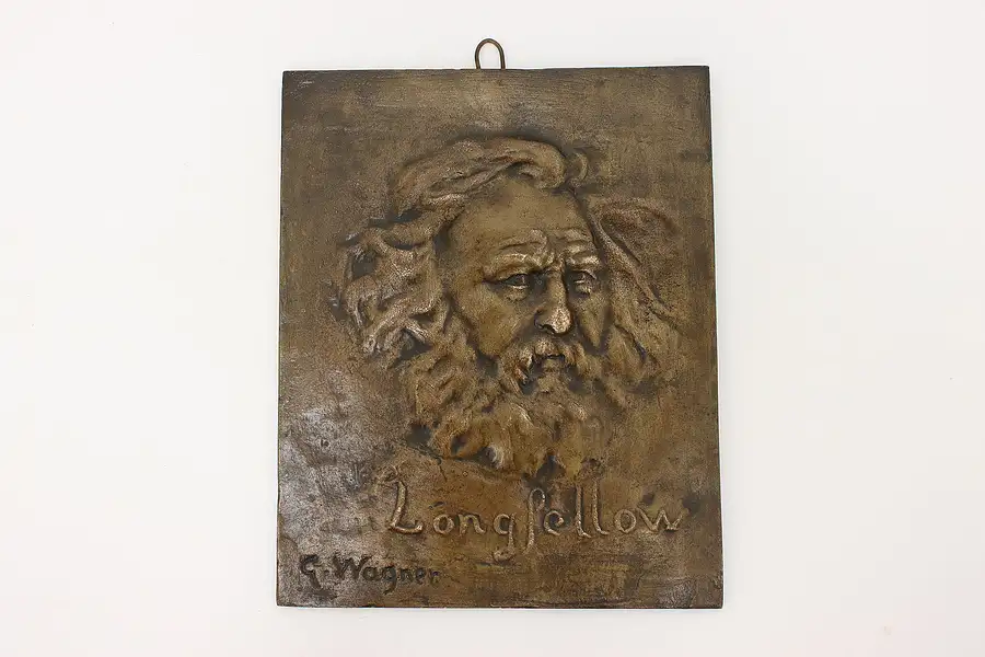 Main image of Victorian Antique Longfellow Poet Bronze Plaque, Wagner