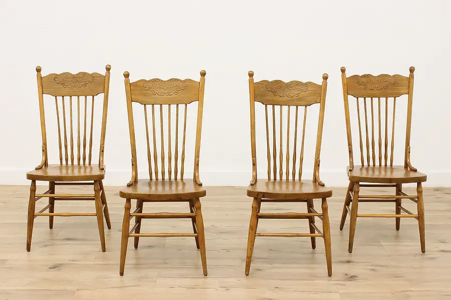 Main image of Set of 4 Victorian Farmhouse Pressback Elm Dining Chairs