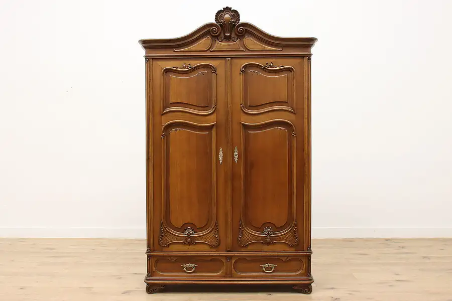 Main image of French Carved Walnut Antique Armoire, Closet, Wardrobe