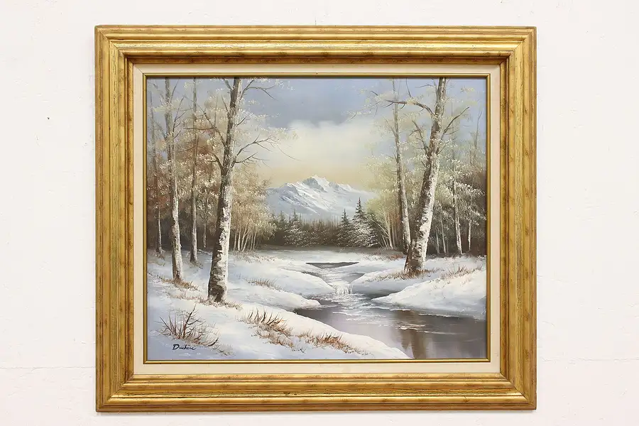 Main image of Winter Valley Vintage Original Oil Painting, Signed 31"