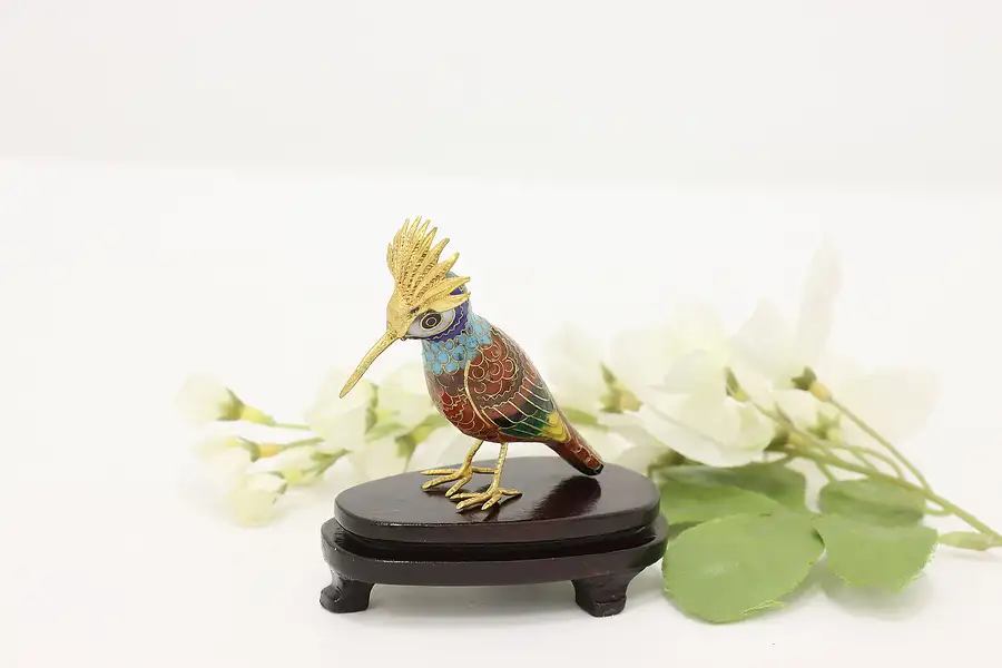 Main image of Cloisonne Enamel & Gold Chinese Bird Vintage Sculpture