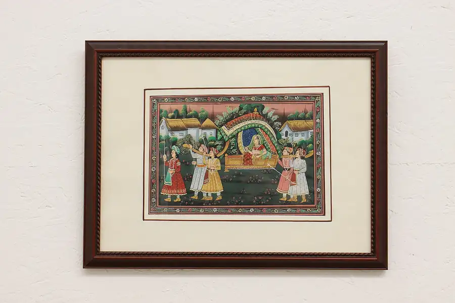 Main image of Women in Palanquin Vintage Original Watercolor Painting 20"