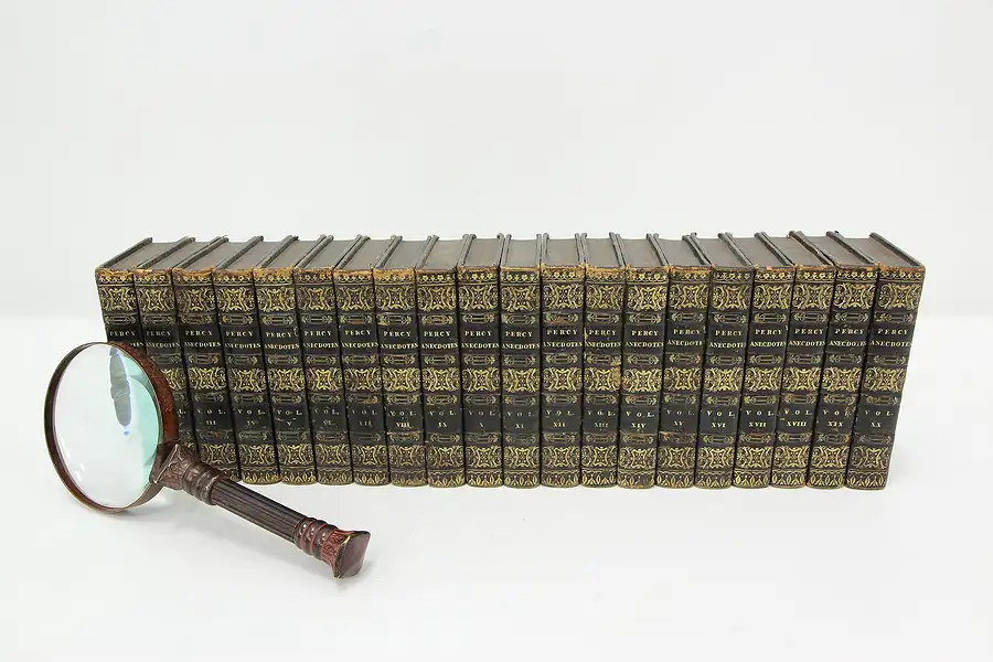 Main image of Set of 20 Gold & Leather 1820s English Percy Anecdotes Books