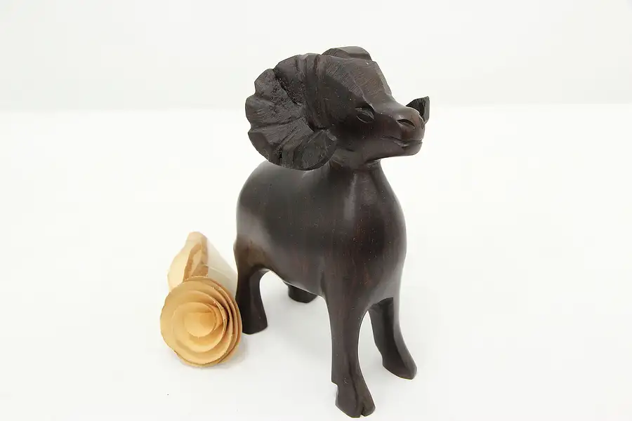 Main image of Carved Ram Statue Vintage African Rosewood Sculpture