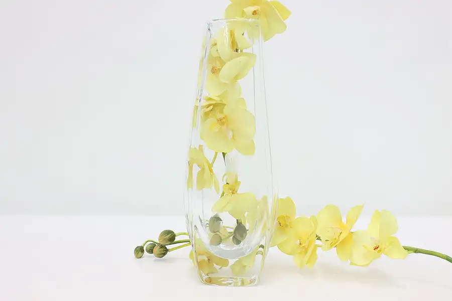 Main image of Italian Murano Vintage Blown Glass Clear Vase Carved Flowers