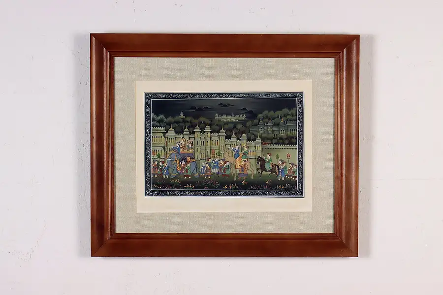 Main image of Raj Indian Parading Vintage Original Watercolor Painting 23"