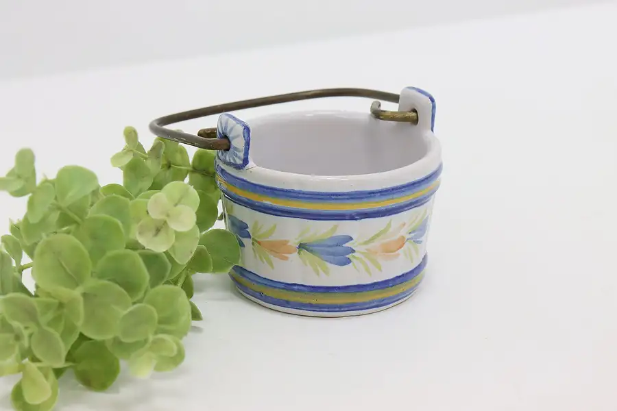 Main image of French Vintage Henriot Quimper Hand-Painted Sugar Bucket
