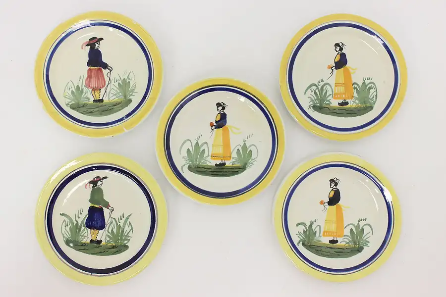 Main image of Set of 5 French Brittany Quimper Hand-Painted Coasters
