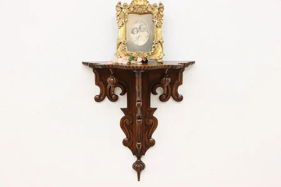Main image of Victorian Antique Swedish Carved Oak Wall Bracket Shelf