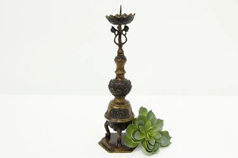Main image of Japanese Antique Bronze Candleholder with Dragons