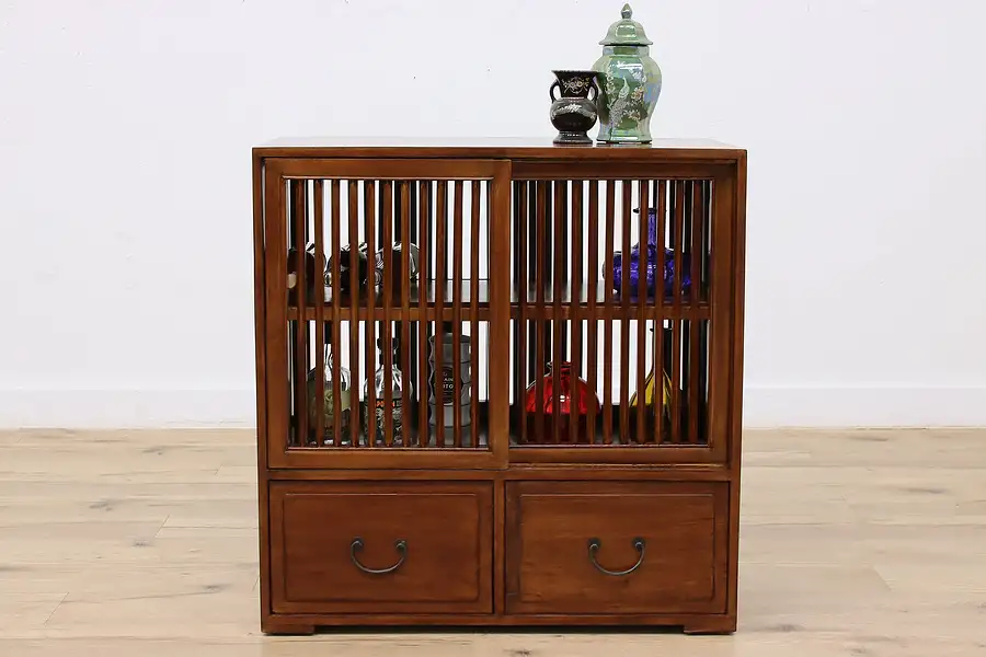 Main image of Chinese Vintage Teak Double Side Cabinet, Sliding Doors