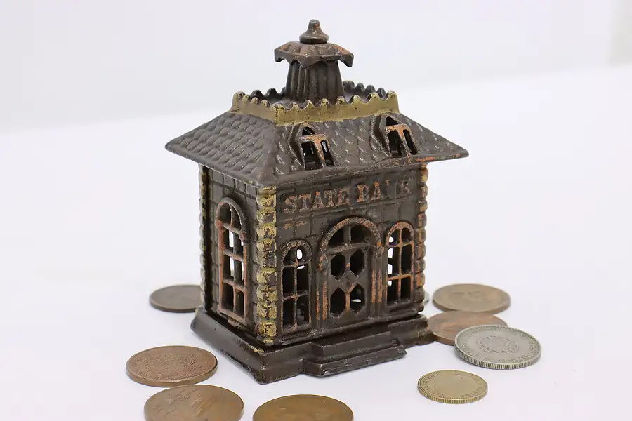 Main image of Victorian Cast Iron Antique State Bank Coin Bank