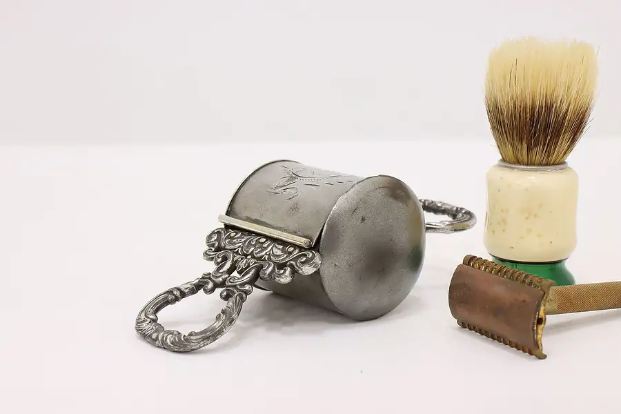 Main image of Victorian Antique Silverplate Retracting Leather Razor Strap
