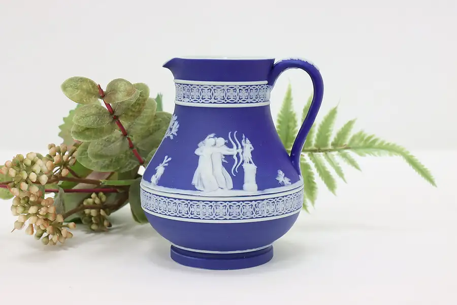 Main image of Wedgwood Antique Blue Porcelain Creamer w/ Greek Cameo