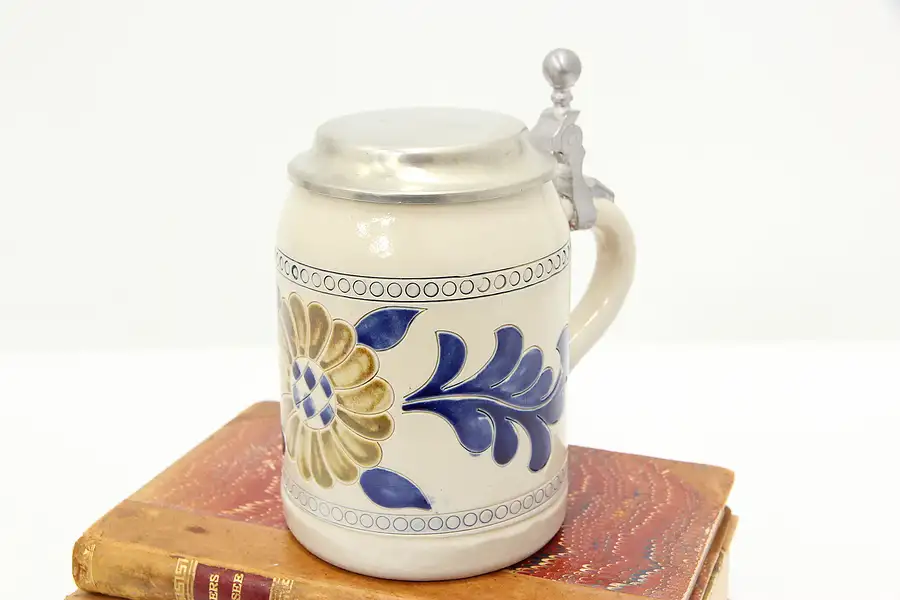 Main image of German Antique Stoneware & Pewter Beer Stein or Mug, Erbo