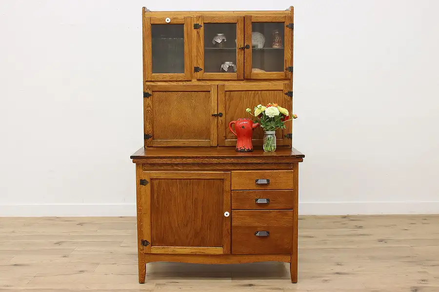 Main image of Farmhouse Antique Oak & Pine Kitchen Pantry Hoosier Cupboard