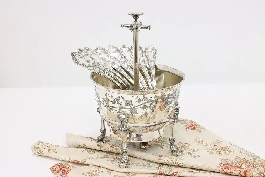 Main image of Victorian Antique Servant Bell Stand, 8 Grapefruit Spoons