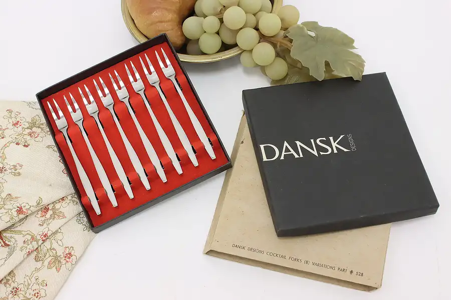 Main image of Set of 8 Vintage Stainless Appetizer Cocktail Forks, Dansk