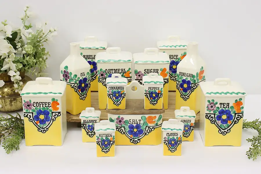 Main image of Set of 15 Farmhouse Vintage Ceramic Kitchen Spice Jars, TBICO