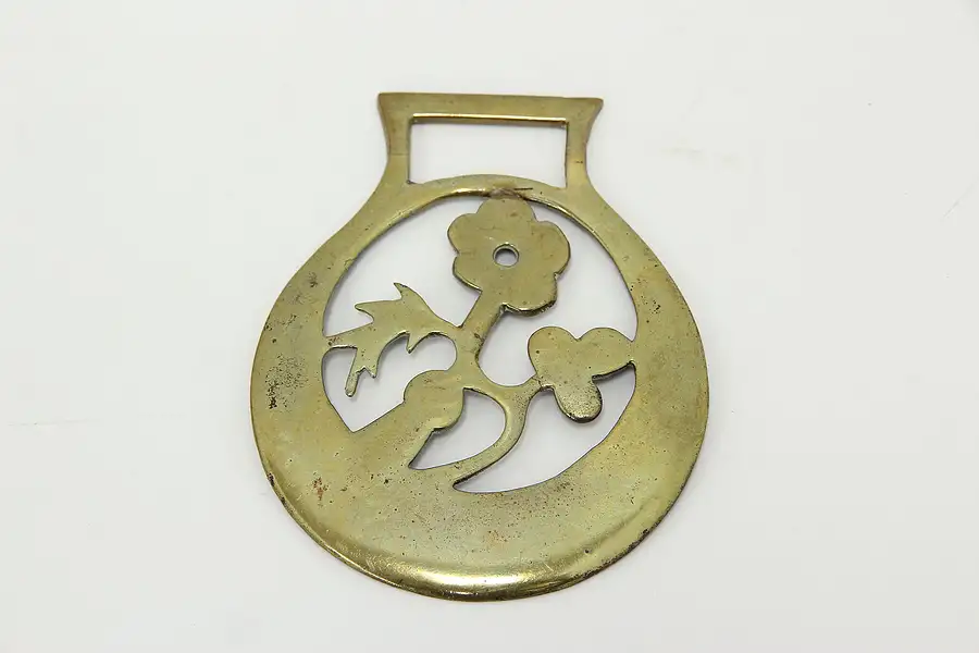 Main image of Horse Vintage Brass Harness Medallion, Flower