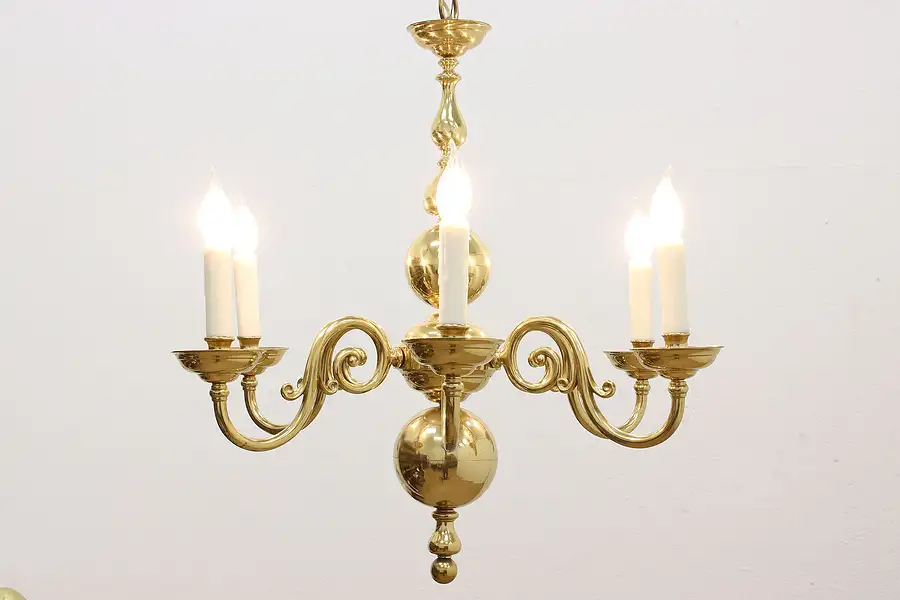Main image of Traditional Vintage Georgian Brass Chandelier, Wax Candles